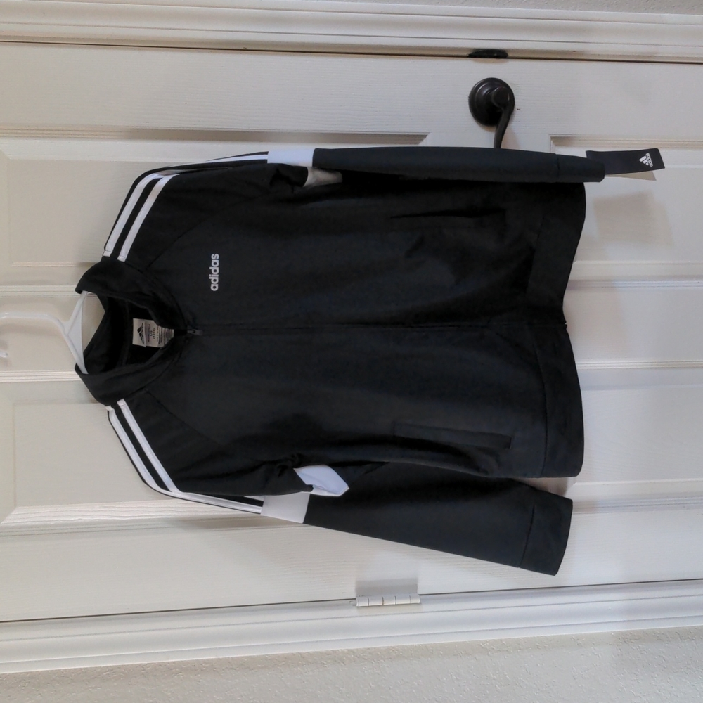 Adidas full zip-up black track jacket with white stripes